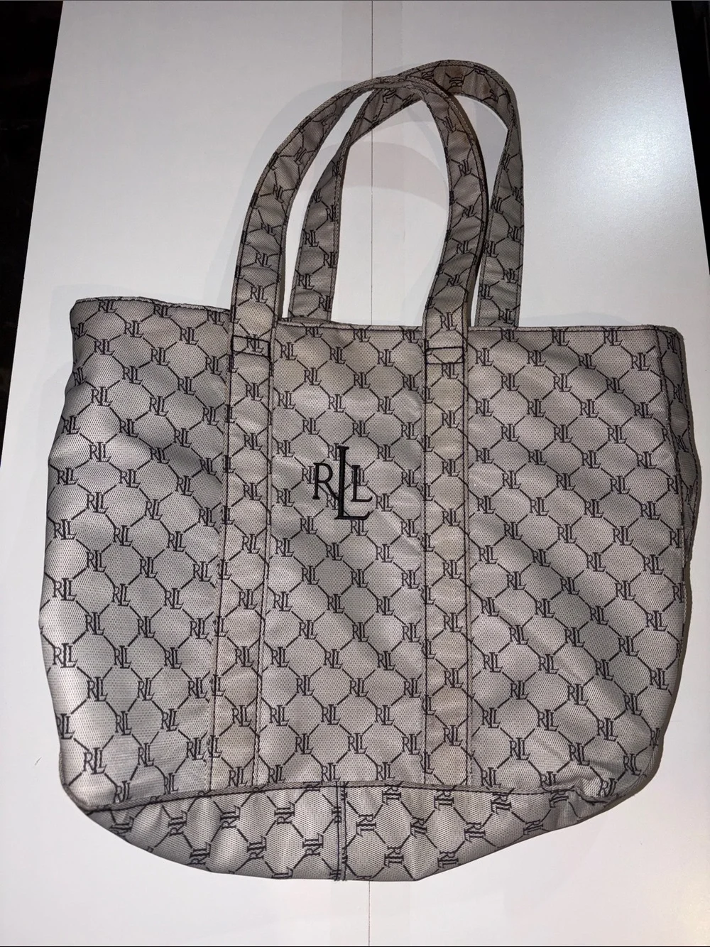 Ralph Lauren vintage waterproof tote some stains grey black logo front